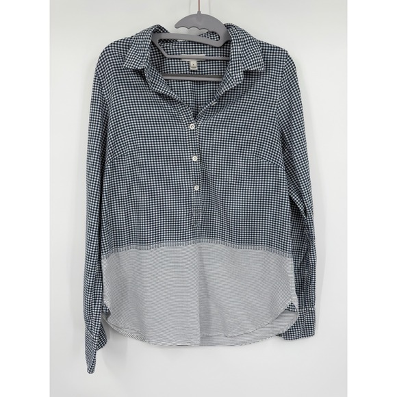 J. Crew Tops - J.Crew Navy Gingham Striped Popover Cotton Shirt Blue White 02795 Womens 6